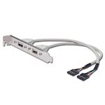 USB 2.0 Slot Bracket cable, 2x type A-2x5pin IDC, F/F,0.25m
