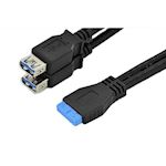 USB C 3.1 kabel F/F/F 2x type A - 20-Pin IDC