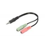 Audio Adapter kabel, 3.5 mm stereo, 3.5mm (4pin/M) > 2xstereo 3.5mm (F)