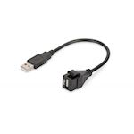 USB 2.0 Keystone jack - met 16cm kabel - F/M - Zwart
